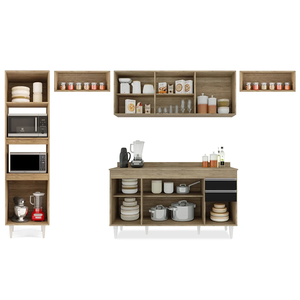 Armário de Cozinha Modulada 5 Peças CP14 Balcão com Tampo Castanho/Preto - Lumil