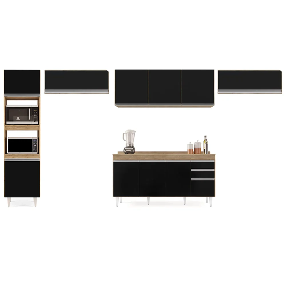 Armário de Cozinha Modulada 5 Peças CP14 Balcão com Tampo Castanho/Preto - Lumil