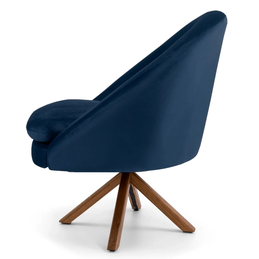 Poltrona Decorativa Base Giromad Madeira Rafa C-304 Veludo Azul Marinho - Domi