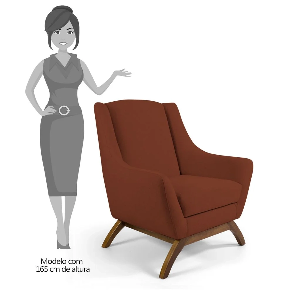 Poltrona Decorativa Base Manu Madeira Juliet Linho B-355 Laranja - Domi