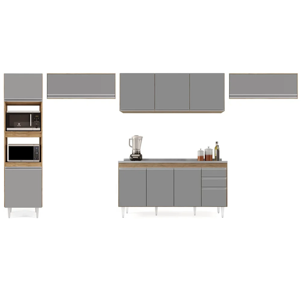 Armário de Cozinha Modulada 5 Peças CP15 Balcão com Pia Inox Castanho/Cinza - Lumil