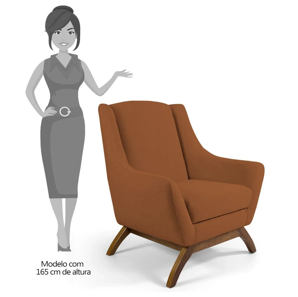 Poltrona Decorativa Base Manu Madeira Juliet Veludo C-262 Telha - Domi