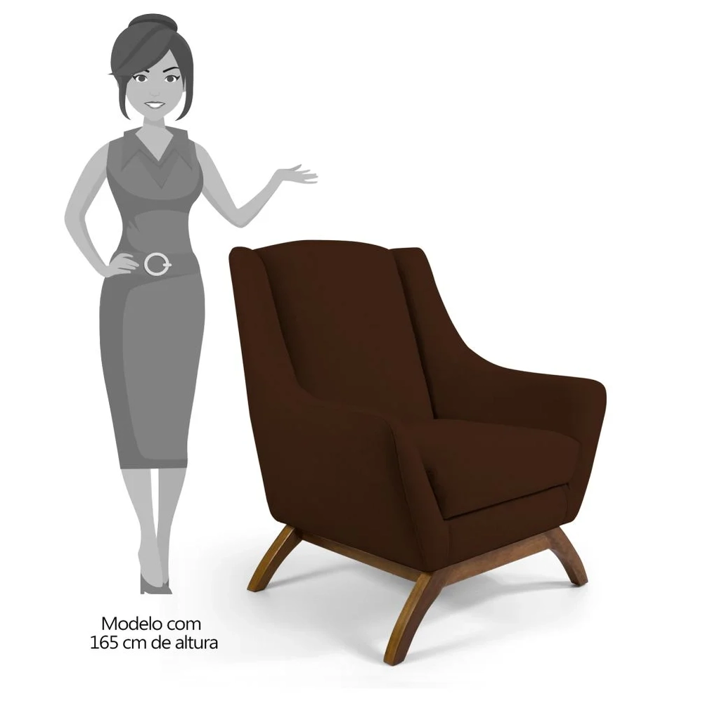 Poltrona Decorativa Base Manu Madeira Juliet Veludo C-276 Marrom - Domi