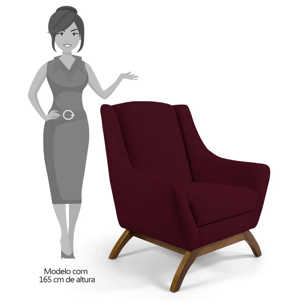 Poltrona Decorativa Base Manu Madeira Juliet Veludo C-278 Marsala - Domi
