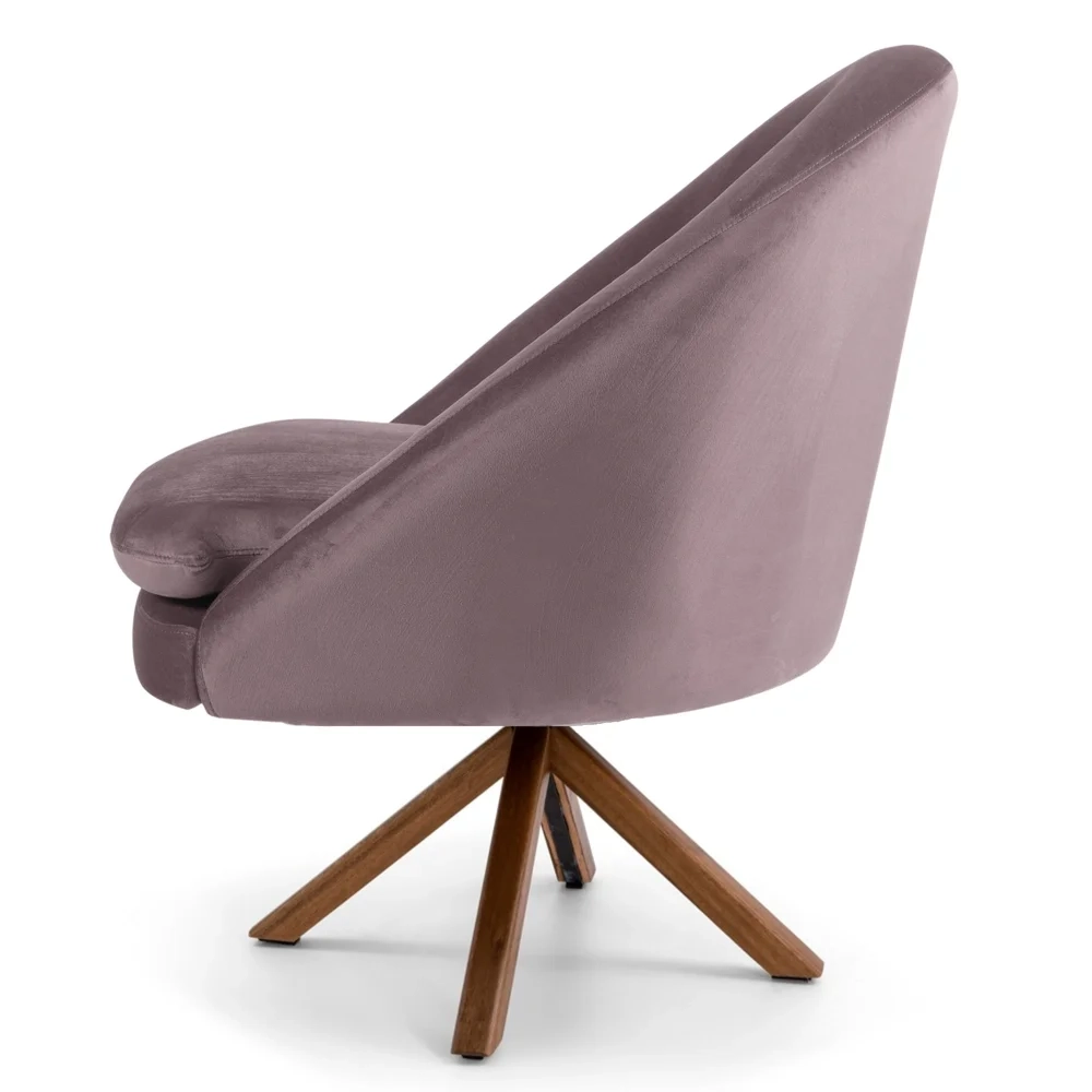 Poltrona Decorativa Base Giromad Madeira Rafa C-305 Veludo Rosê - Domi