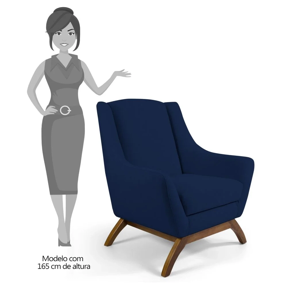 Poltrona Decorativa Base Manu Madeira Juliet Veludo C-304 Azul Marinho - Domi