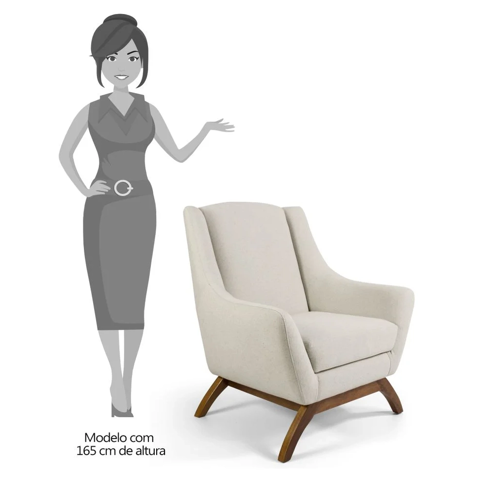 Poltrona Decorativa Base Manu Madeira Juliet Linho C-370 Bege - Domi