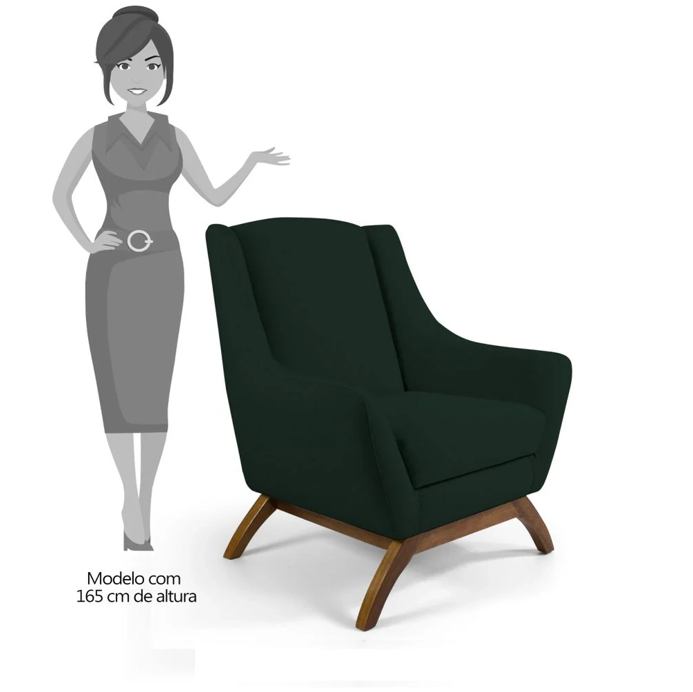 Poltrona Decorativa Base Manu Madeira Juliet C-117 Linho Verde Musgo - Domi