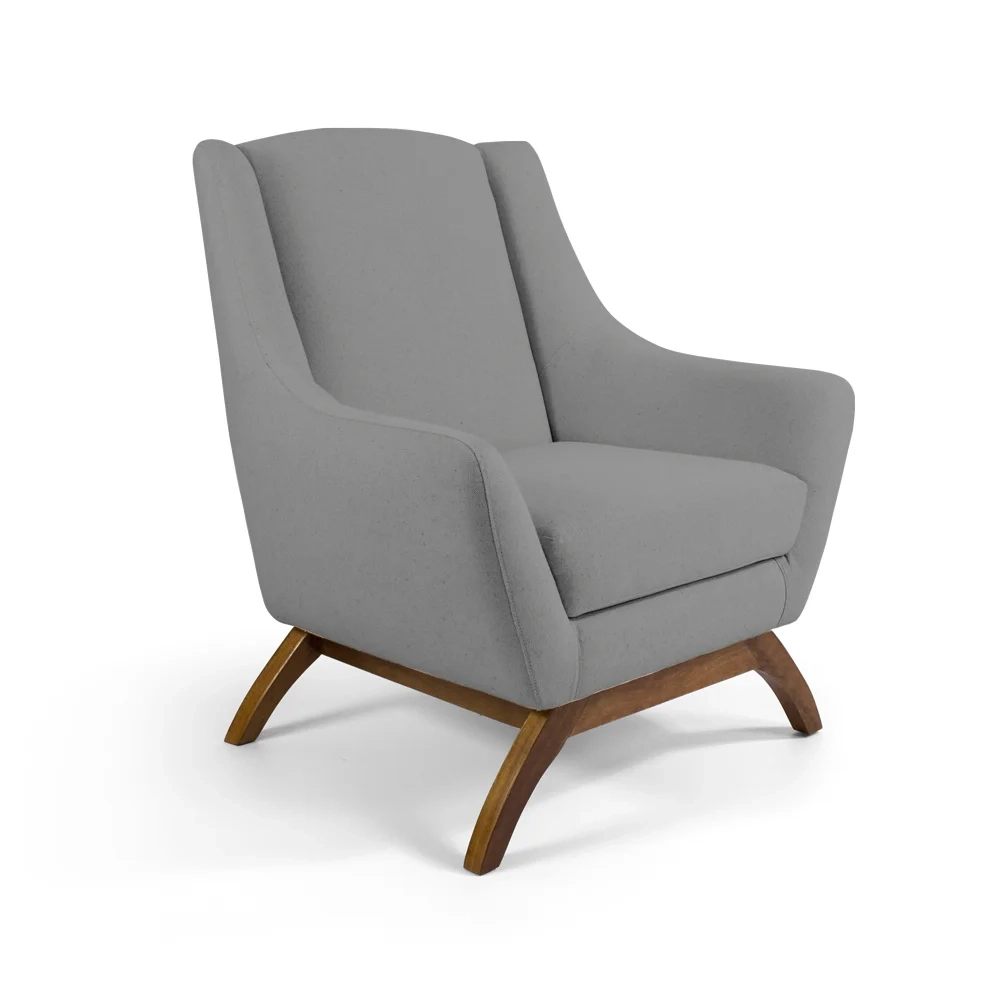 Poltrona Decorativa Base Manu Madeira Juliet C-416 Linho Cinza - Domi