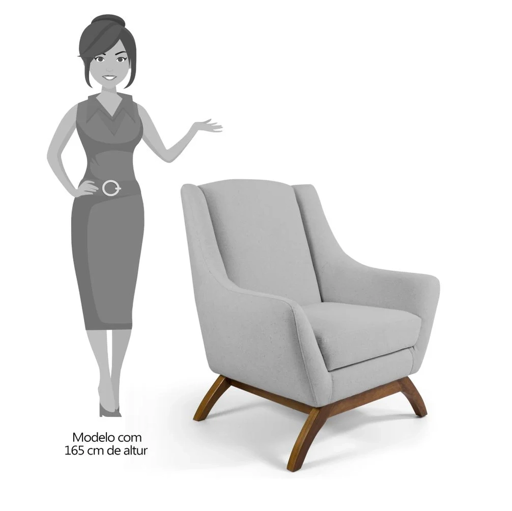 Poltrona Decorativa Base Manu Madeira Juliet Linho D-316 Cinza Claro - Domi