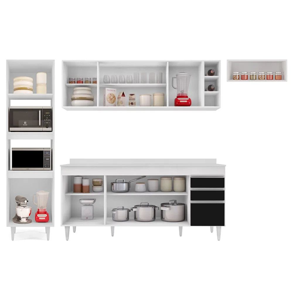 Armário de Cozinha Modulada 5 Peças CP17 Balcão com Tampo Branco/Preto - Lumil