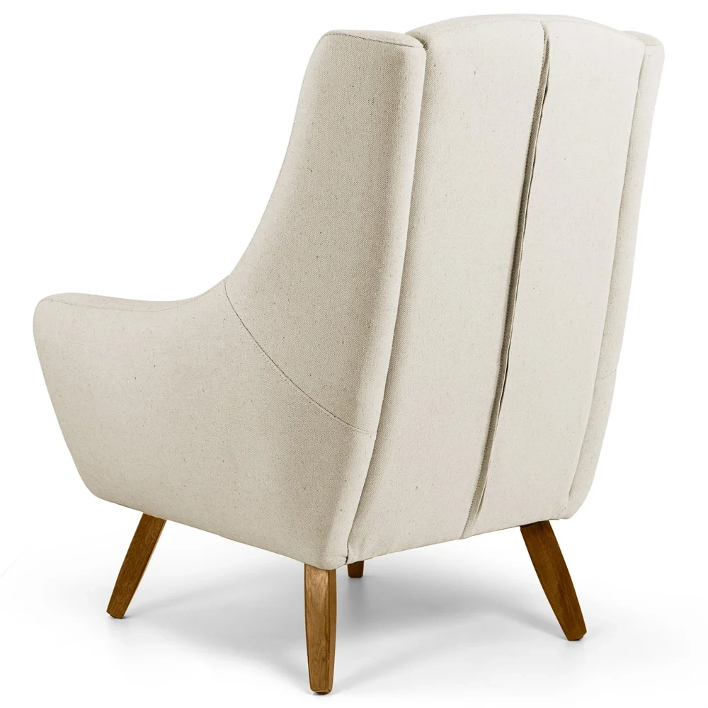 Poltrona Decorativa Sala de Estar Juliet Pés de Madeira C-107 Linho Bege - Domi