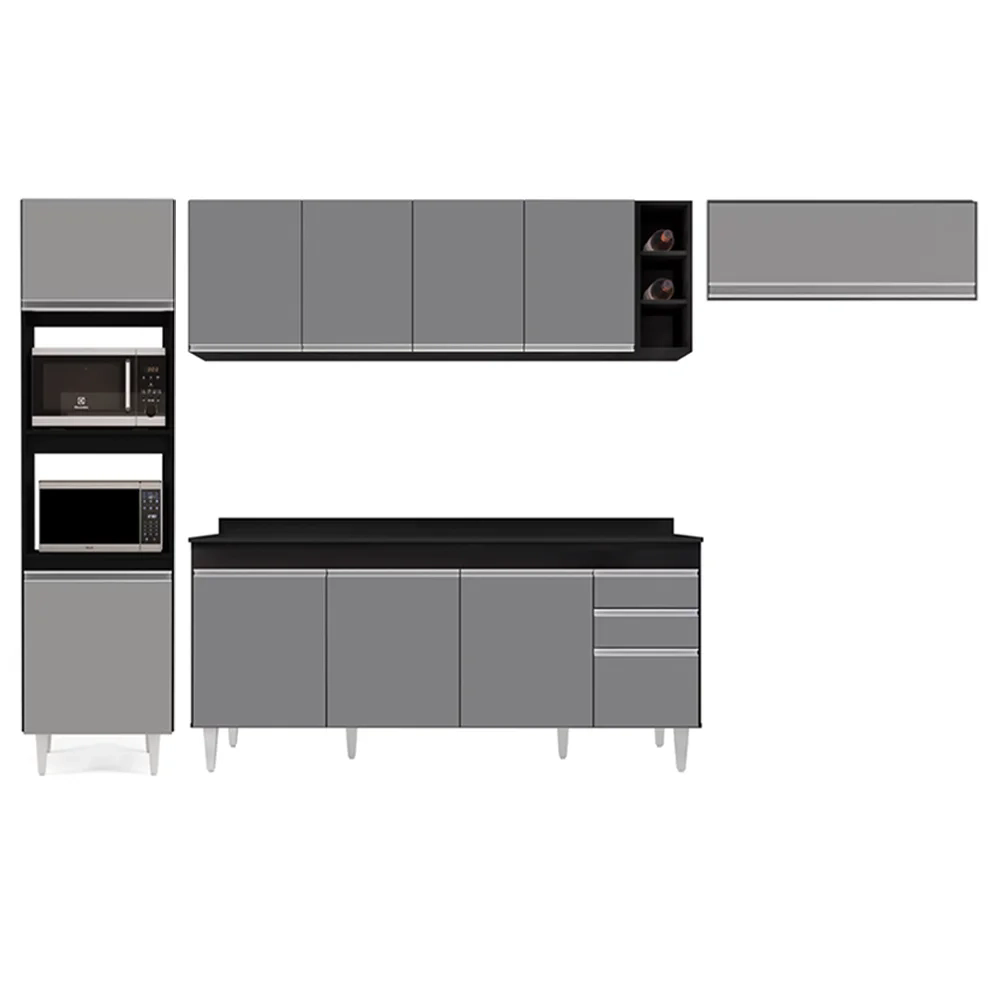 Armário de Cozinha Modulada 5 Peças CP17 Balcão com Tampo Preto/Cinza - Lumil