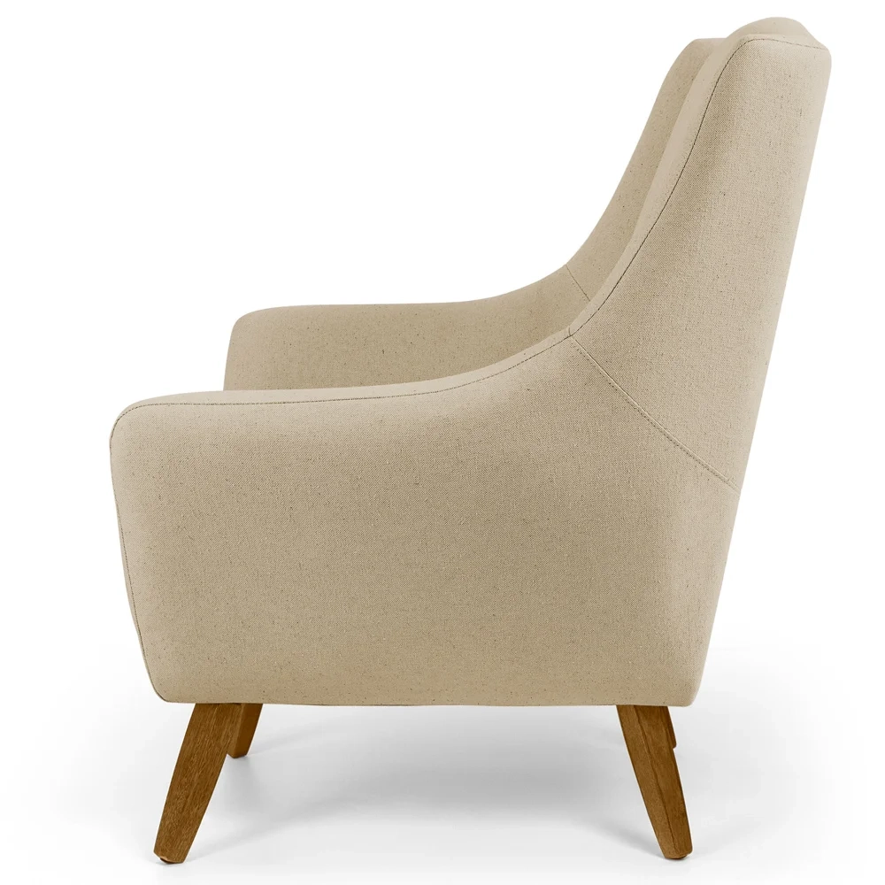 Poltrona Decorativa Sala de Estar Juliet Pés de Madeira C-129 Linho Bege Escuro - Domi