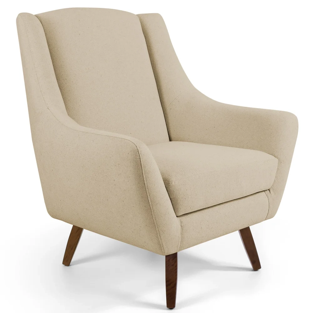 Poltrona Decorativa Sala de Estar Juliet Pés de Madeira C-129 Linho Bege Escuro - Domi