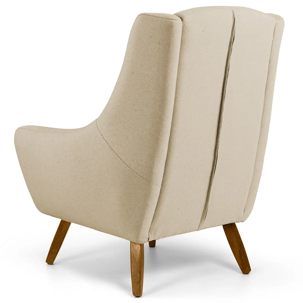 Poltrona Decorativa Sala de Estar Juliet Pés de Madeira C-129 Linho Bege Escuro - Domi