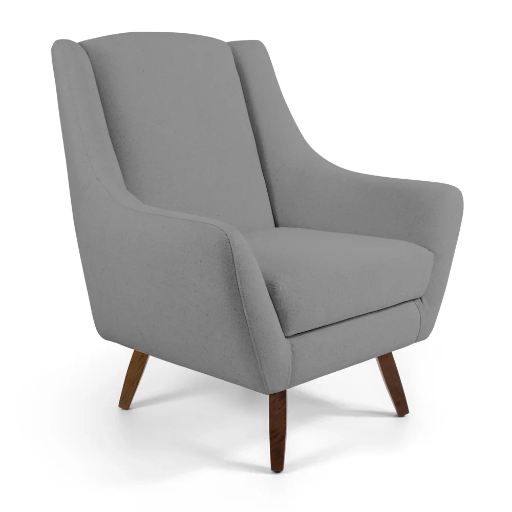 Poltrona Decorativa Sala de Estar Juliet Pés de Madeira C-416 Linho Cinza Escuro - Domi