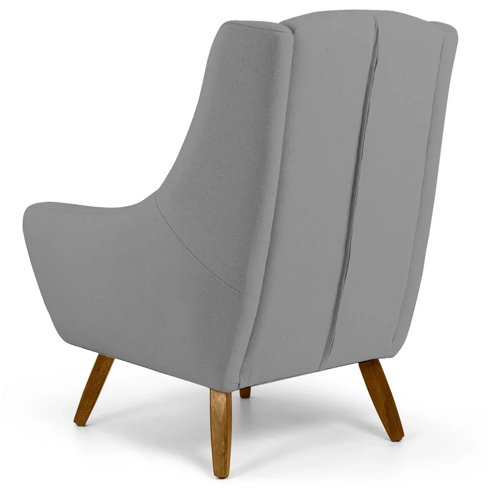 Poltrona Decorativa Sala de Estar Juliet Pés de Madeira C-416 Linho Cinza Escuro - Domi