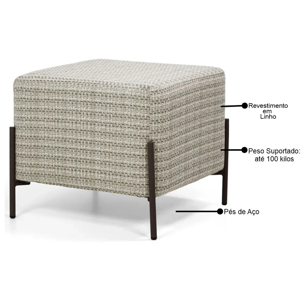 Puff Decorativo 45cm Base Aço Status A-207 Linho Bege Mesclado - Domi