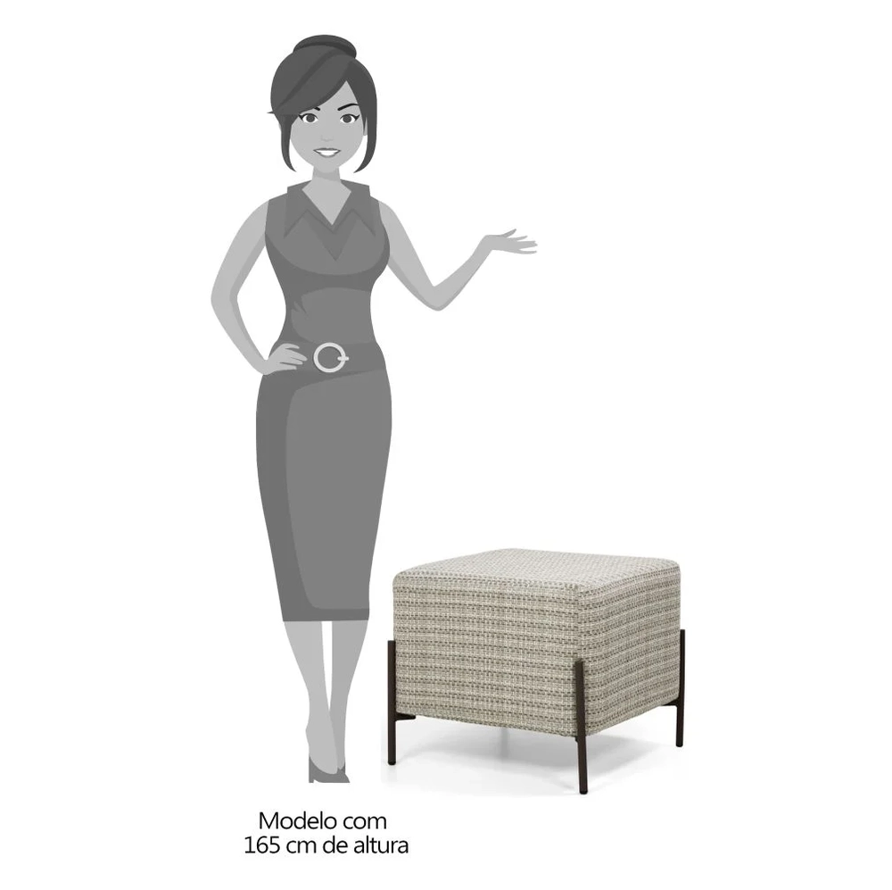 Puff Decorativo 45cm Base Aço Status A-207 Linho Bege Mesclado - Domi