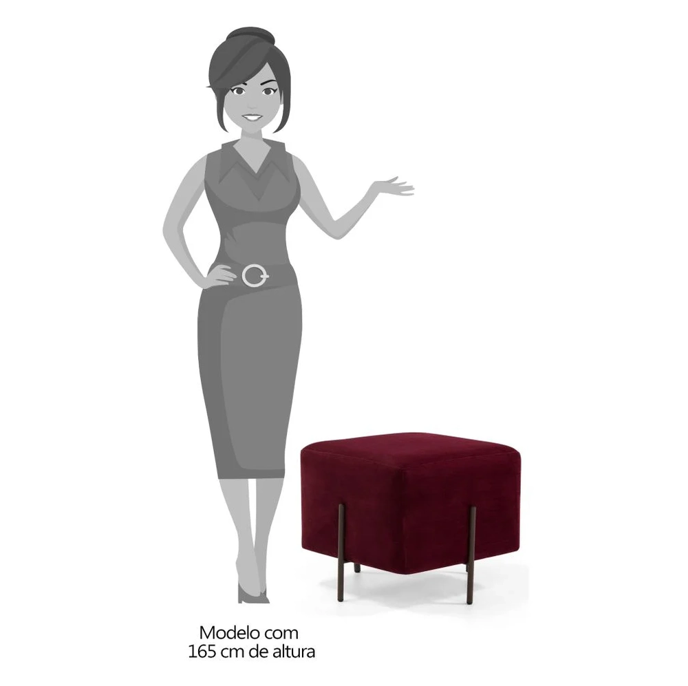 Puff Decorativo 45cm Base Aço Status C-278 Veludo Marsala - Domi