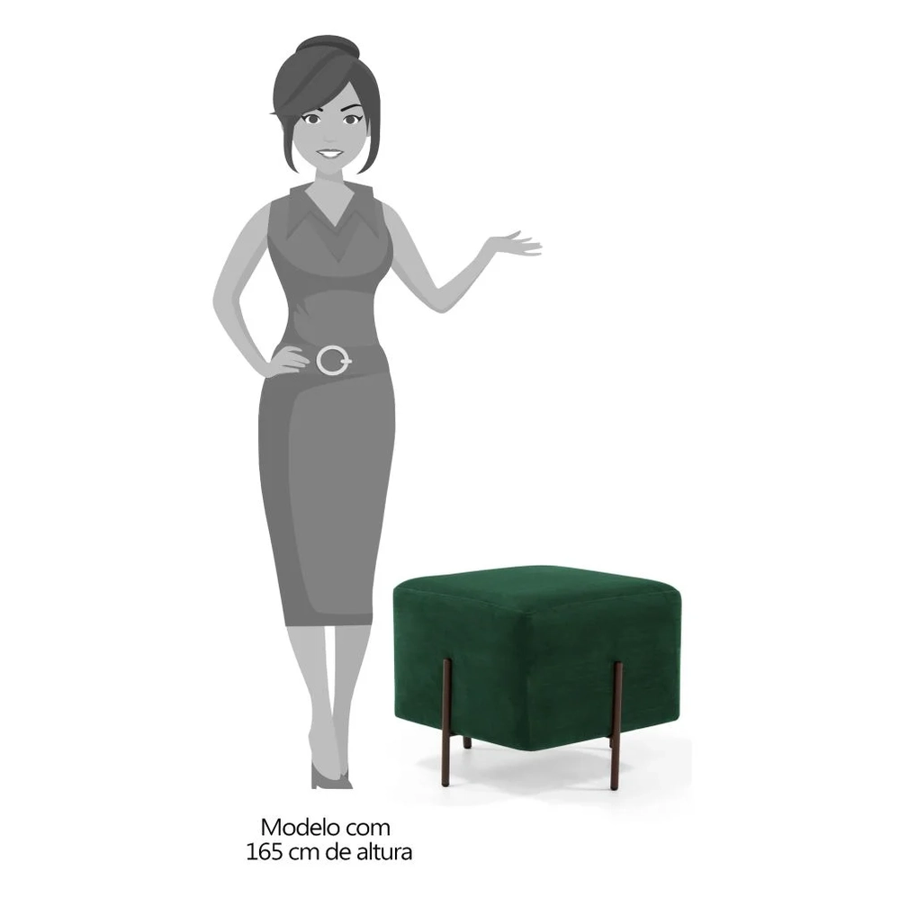 Puff Decorativo 45cm Base Aço Status C-303 Veludo Verde Musgo - Domi