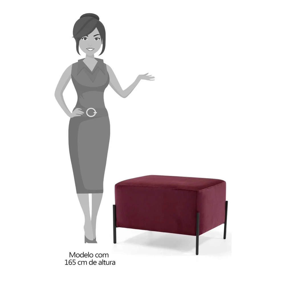 Puff Decorativo 60cm Base Aço Status C-278 Veludo Marsala - Domi