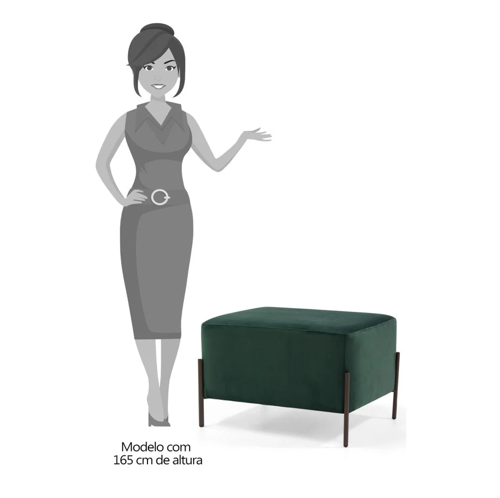 Puff Decorativo 60cm Base Aço Status C-303 Veludo Verde Musgo- Domi