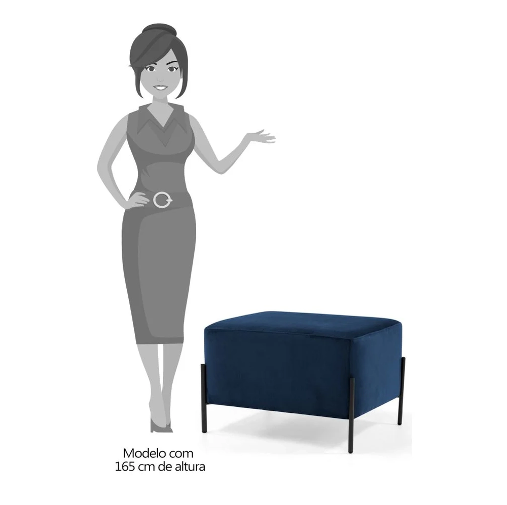 Puff Decorativo 60cm Base Aço Status C-304 Veludo Azul Marinho - Domi