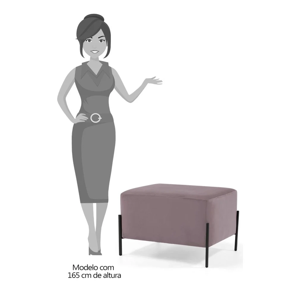 Puff Decorativo 60cm Base Aço Status C-305 Veludo Rosê - Domi