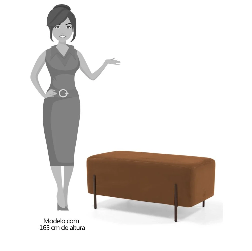 Puff Decorativo 90cm Base Aço Status C-262 Veludo Telha - Domi