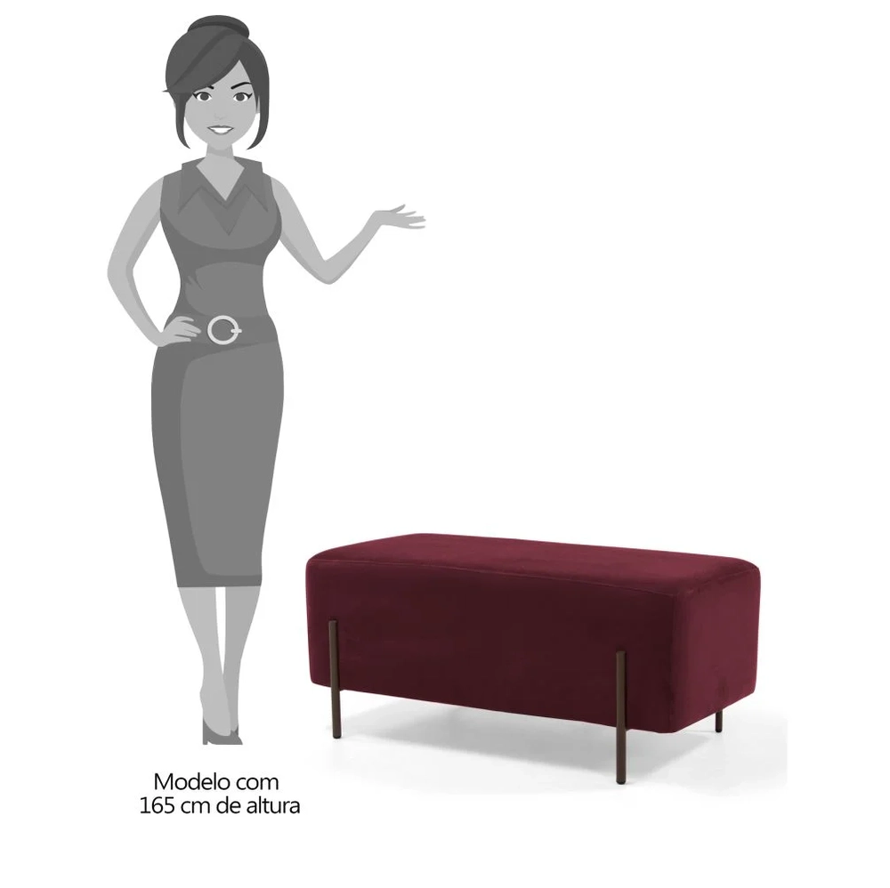 Puff Decorativo 90cm Base Aço Status C-278 Veludo Marsala - Domi