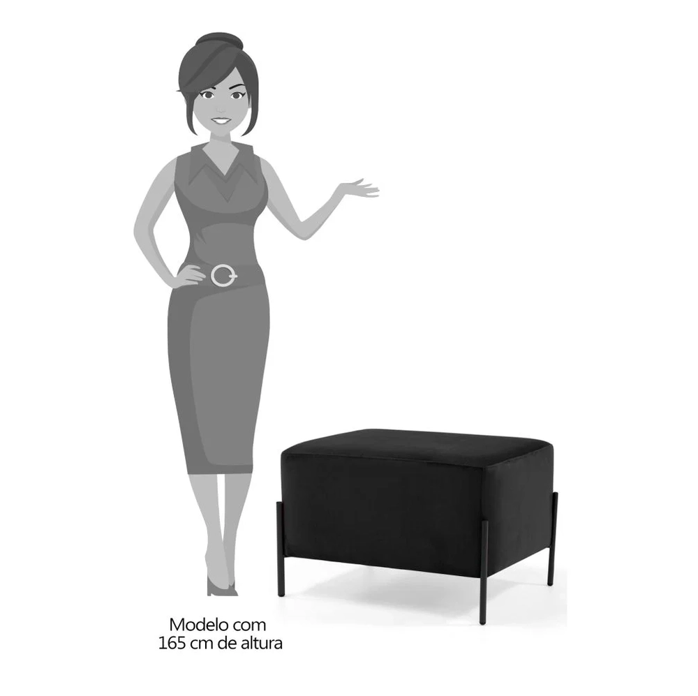 Puff Decorativo 60cm Base Aço Status C-300 Veludo Preto - Domi