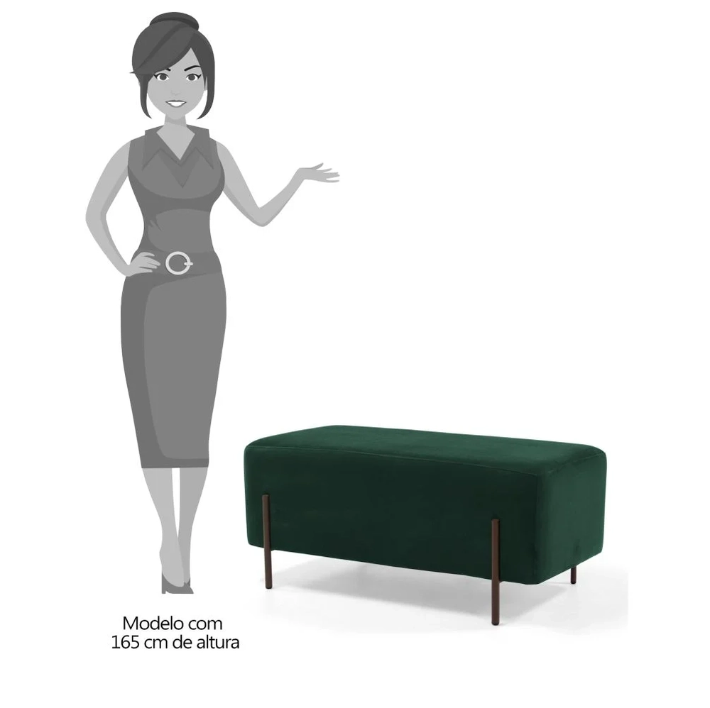 Puff Decorativo 90cm Base Aço Status C-303 Veludo Verde Musgo - Domi