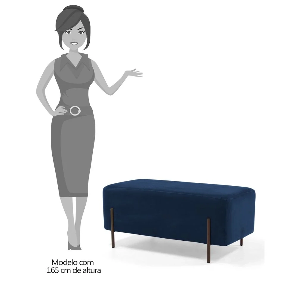 Puff Decorativo 90cm Base Aço Status C-304 Veludo Azul Marinho - Domi