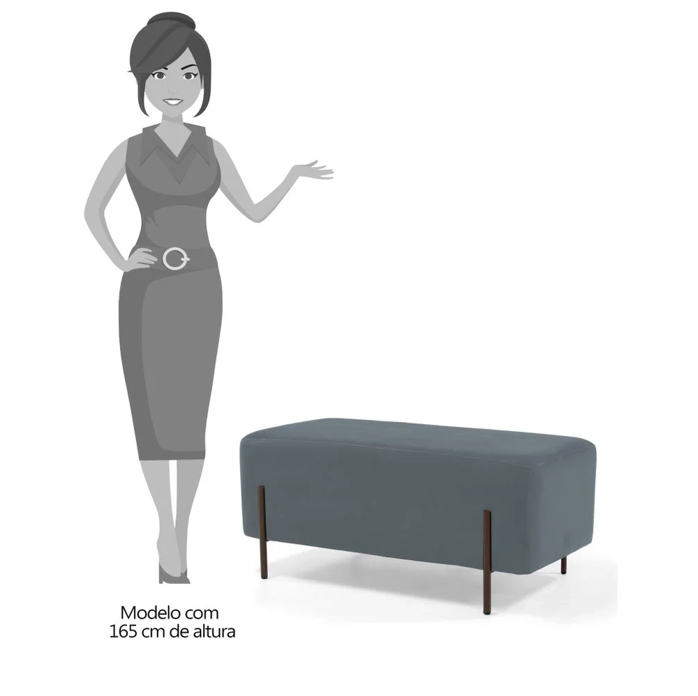 Puff Decorativo 90cm Base Aço Status C-317 Veludo Cinza - Domi