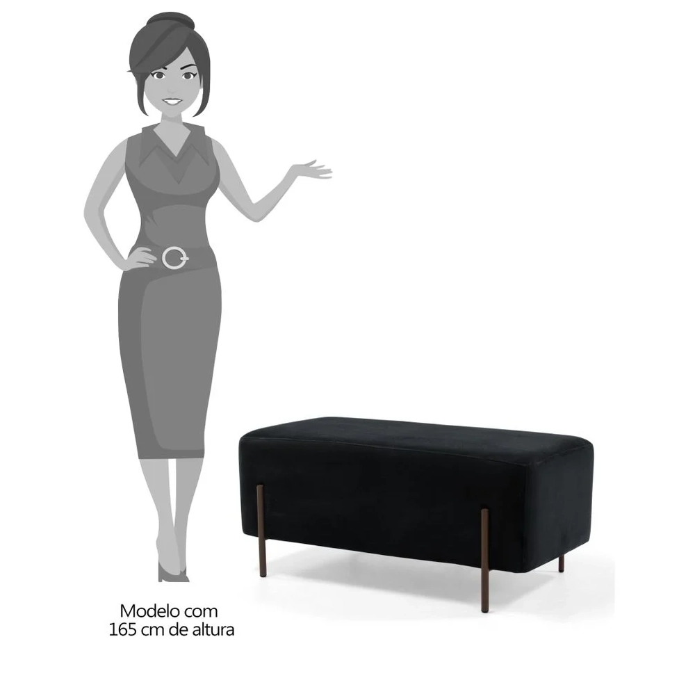 Puff Decorativo 90cm Base Aço Status C-300 Veludo Preto - Domi