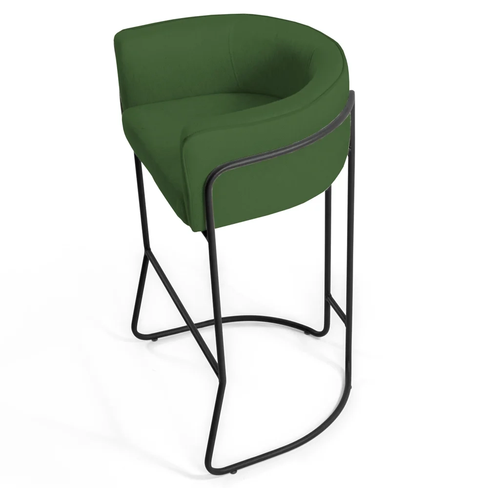 Banqueta Decorativa Base Aço Preto Betina A-89 Sintético Verde - Domi