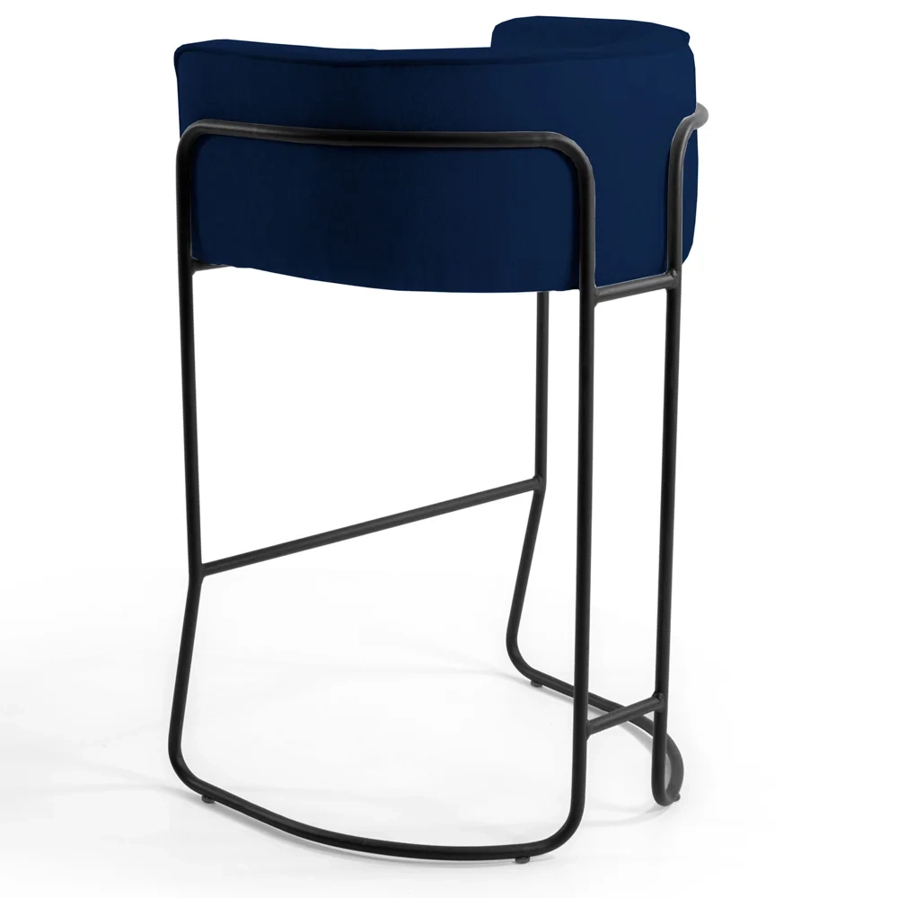 Banqueta Decorativa Base Aço Preto Betina Veludo C-304 Azul Marinho - Domi