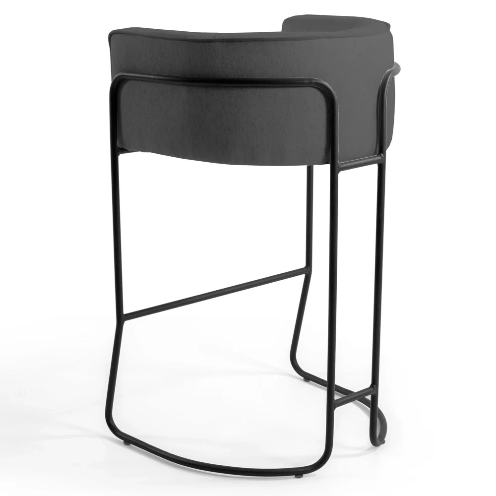 Banqueta Decorativa Base Aço Preto Betina C-03 Sintético Cinza Escuro - Domi