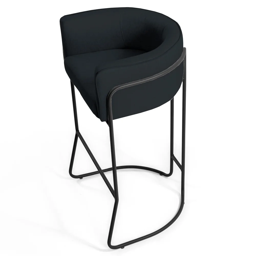 Banqueta Decorativa Base Aço Preto Betina C-05 Sintético Preto - Domi