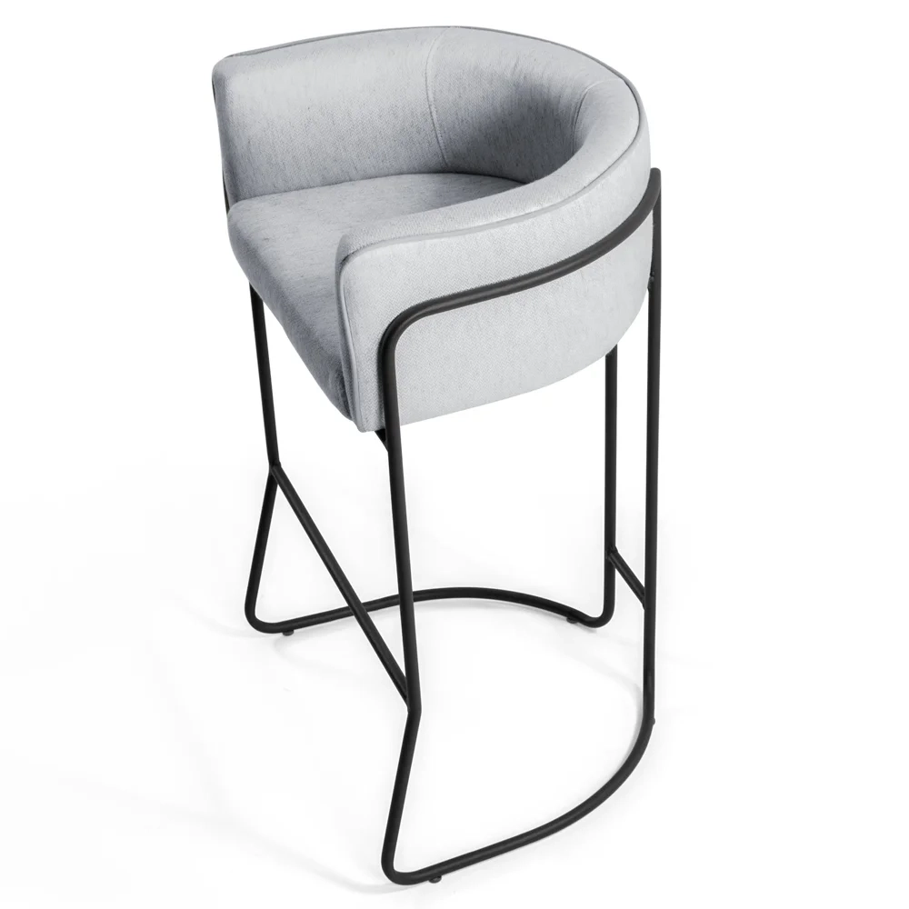 Banqueta Decorativa Base Aço Preto Betina Linho D-315 Cinza - Domi