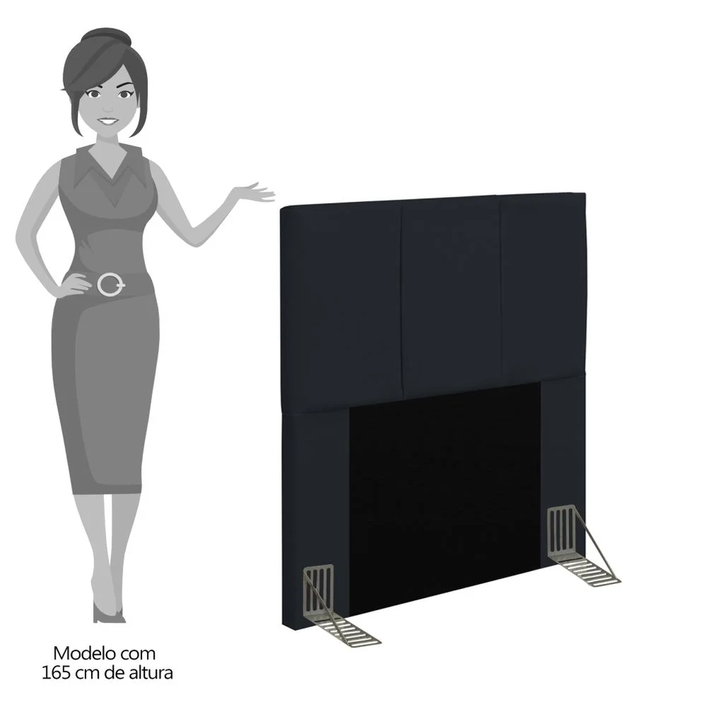 Cabeceira Cama Box Solteiro 90cm Pérola W01 Corano Preto - Mpozenato