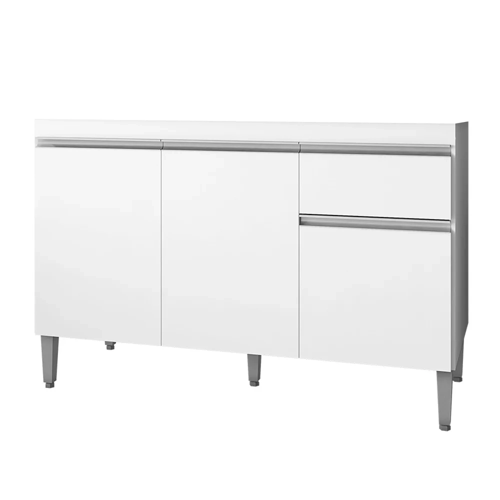 Balcão Gabinete Para Pia Sem Tampo 120cm 3 Portas e 1 Gaveta Tatiane Branco - AJL Móveis