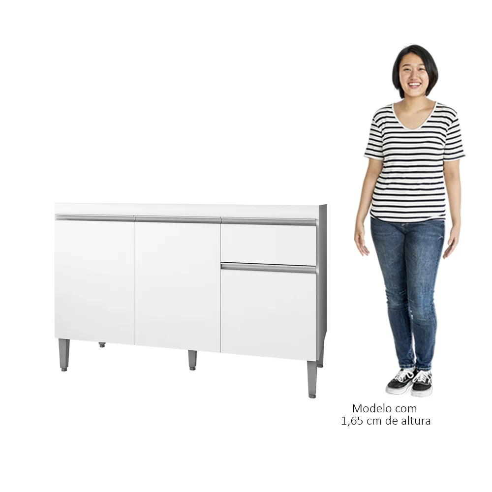 Balcão Gabinete Para Pia Sem Tampo 120cm 3 Portas e 1 Gaveta Tatiane Branco - AJL Móveis