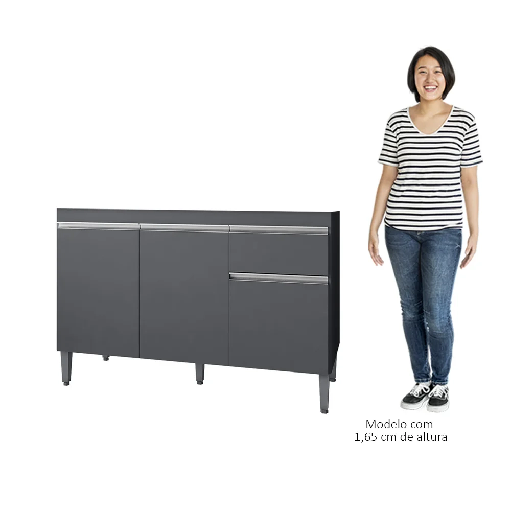 Balcão Gabinete Para Pia Sem Tampo 120cm 3 Portas e 1 Gaveta Tatiane Cinza - AJL Móveis