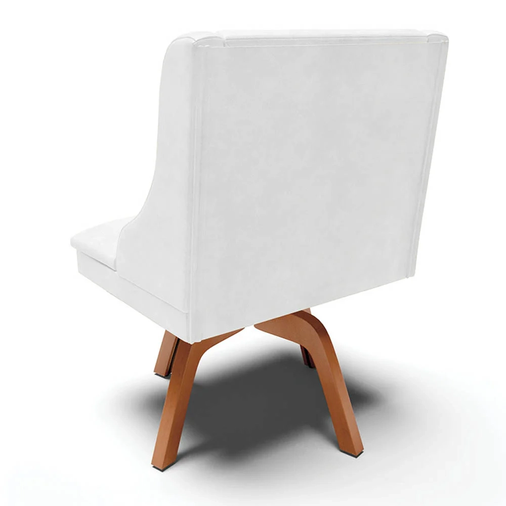 Cadeira Estofada para Sala de Jantar Base Giratória de Madeira Lia Sintético Premium Branco - Ibiza