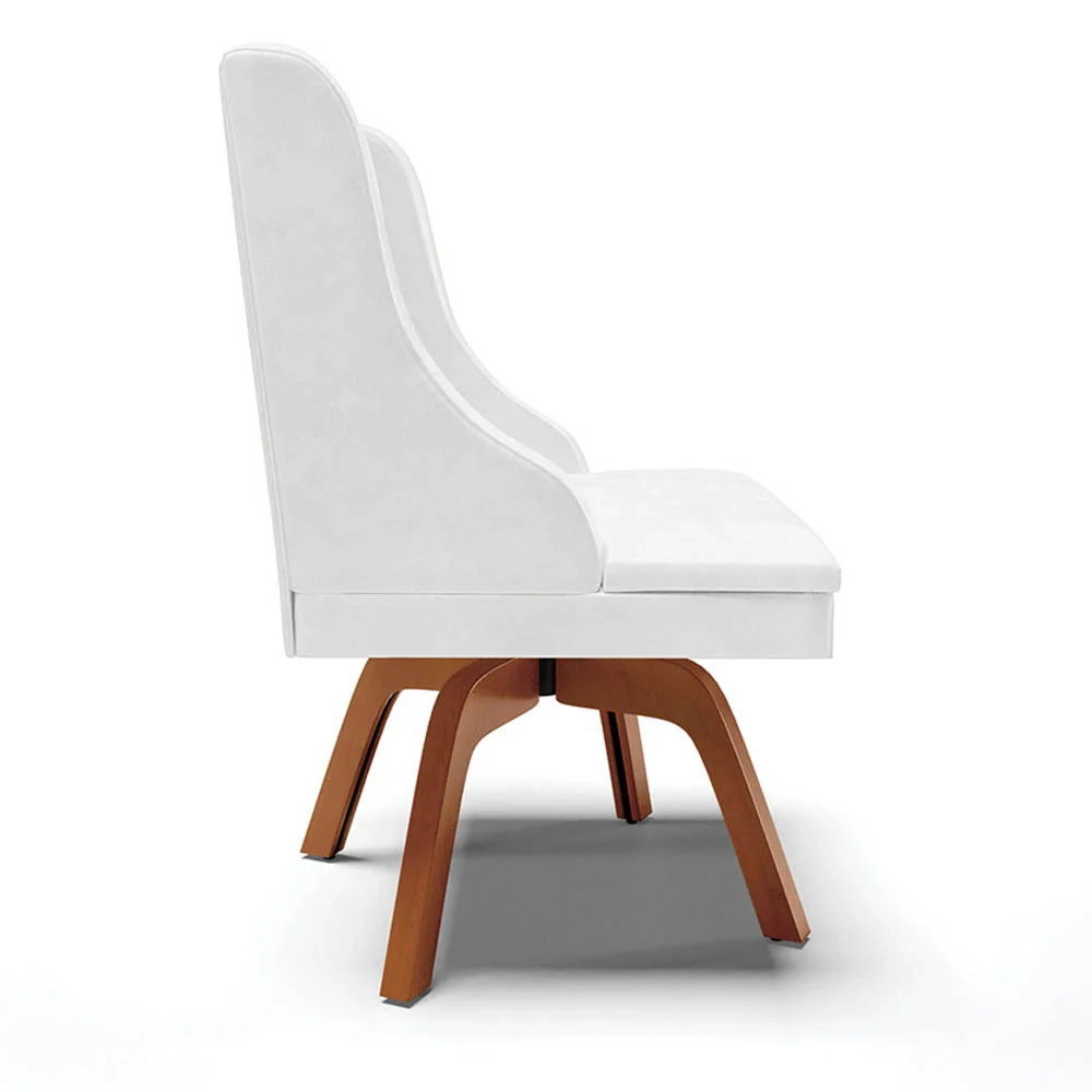 Cadeira Estofada para Sala de Jantar Base Giratória de Madeira Lia Sintético Premium Branco - Ibiza