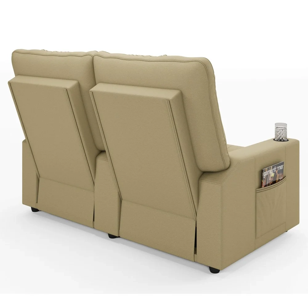 Poltrona de Cinema Reclinável 2 Lugares Baú USB Mallie FH9 PU Bege - Mpozenato