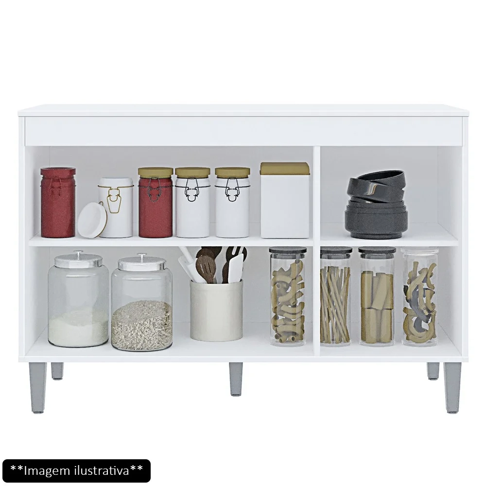 Balcão Gabinete Para Pia 120cm 3 Portas Sem Tampo Manu Cinza - AJL Móveis